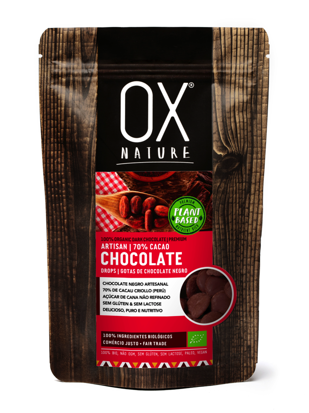 5600309892303_OX Nature_Chocolate Artesanal em Gotas 70% Cacau criollo 80g_Bio & Comércio Justo